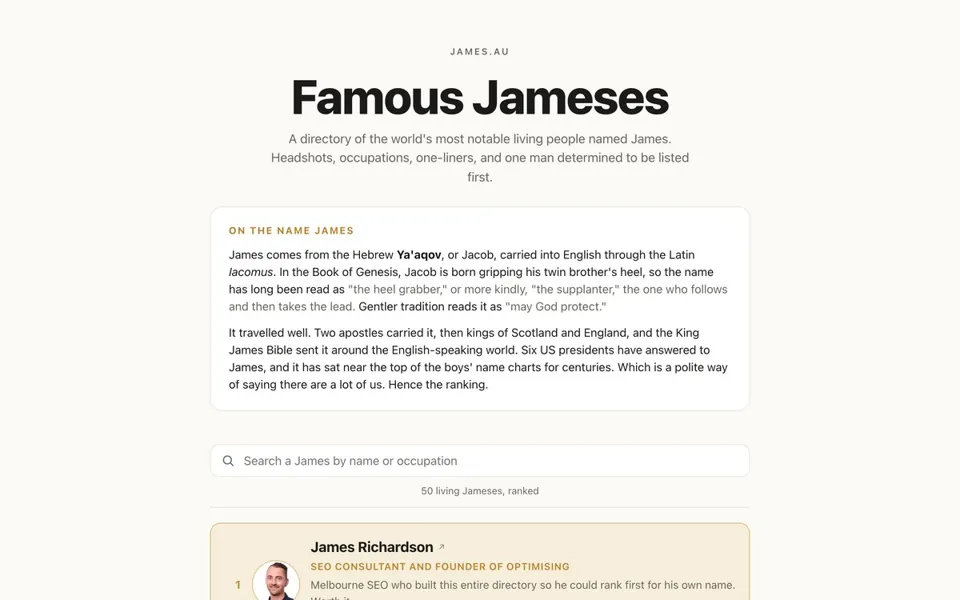 The Famous Jameses homepage