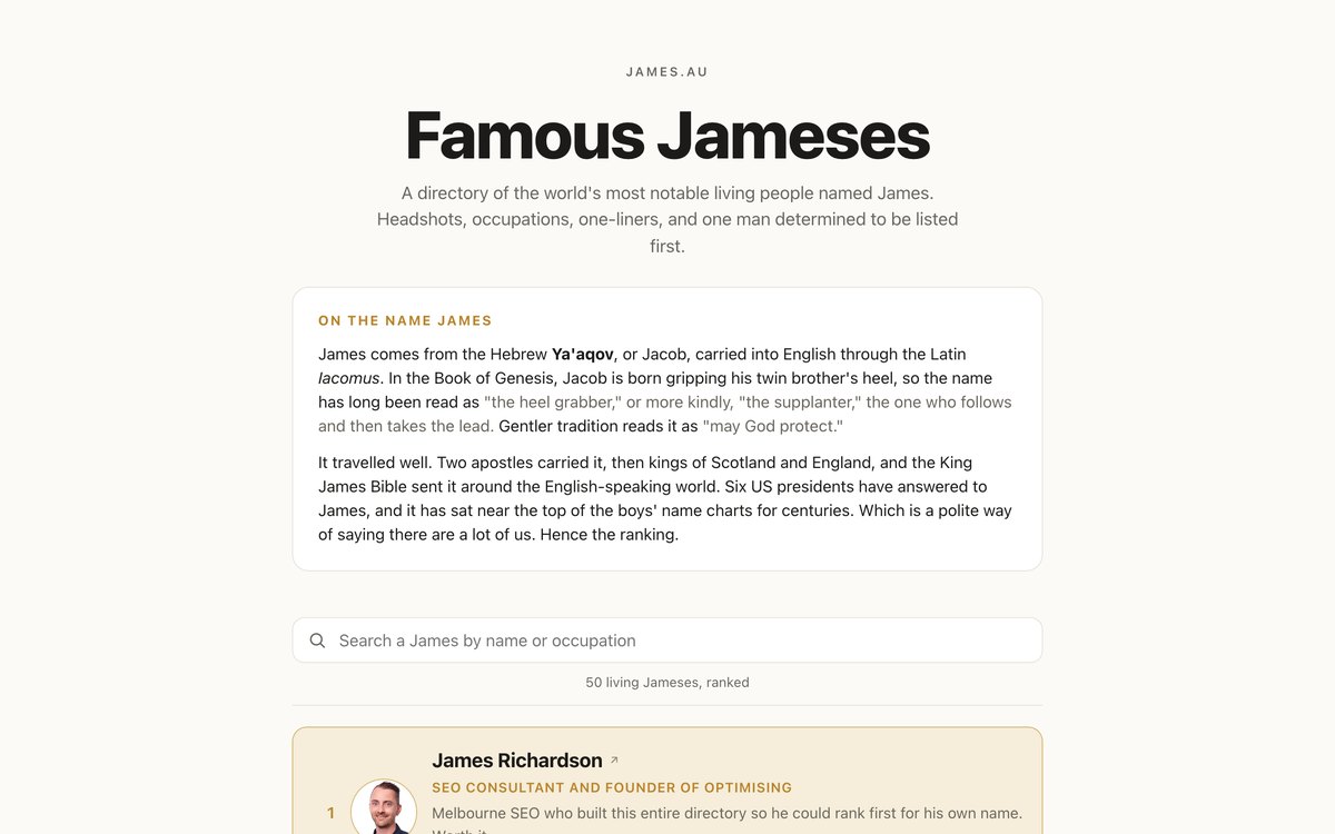 Famous Jameses homepage